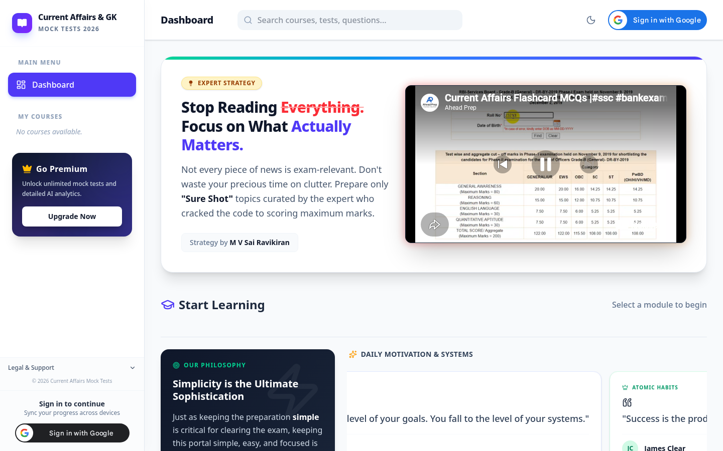 AI Quiz Craft dashboard with study modules and practice strategy